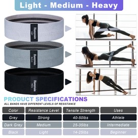 Honmein Resistance Bands for Working Out, 3 Levels Exercise Bands Workout Bands Set for Women Men, Hip Legs Booty Bands for Home Fitness, Gym, Yoga, Pilates(Black)