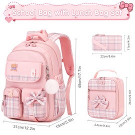 ACESAK Girls Backpack - 3PCS Backpack for Girls Cute School Backpacks for Girls Kindergarten Elementary Preschool Middle Kids School Bags with Lunch Box Pencil Case Set (Pink)