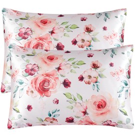 BEDELITE Satin Pillowcase for Hair and Skin Digital Printing, Super Soft Cooling Similar to Silk Pillow Cases 2 Pack with Envelope Closure, Gift for Women Men(Queen 20x30 Inch, Coffee Rose)