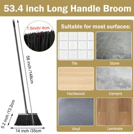 Roshtia 8 Pcs Heavy Duty Broom Set 58 Inch Outdoor Indoor Broom Commercial Stiff Broom with Long Handle Angle Broom Garage Broom Concrete Broom Outside Broom Outdoor Brooms for Sweeping Patio (Gray)