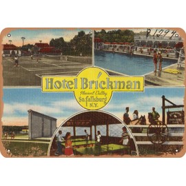 10 x 14 METAL SIGN - New York Postcard - Hotel Brickman, Pleasant Valley, So. Fallsburg, N. Y. - Vintage Rusty Look