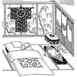 Folkwear #305 A Japanese Interior Floor Cushions (Zabuton) Sleeping Pillows (Makura) Futon Cover Quilt (Kakebuton) Decorative Curtains (Noren) Sewing Pattern (Pattern Only)
