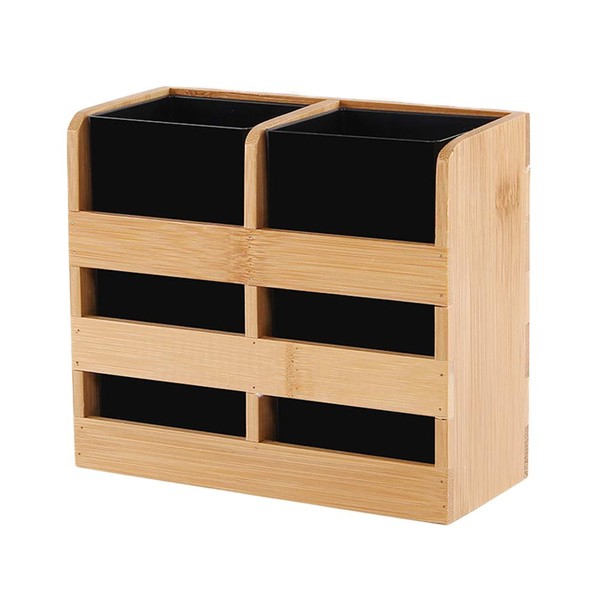 FIYSON Wooden Cutlery Holder with 2 Compartments for Rustic Kitchen