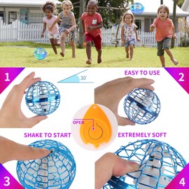 RQLZQPBW Floating Ball Kids Outdoor Toy 360 Rotating Magic UFO Flashing LED Globe Remote Control Flying Orb Ball Colorful Light Fly Spinners Fly Globe Game for Kids Age 3 and Up (Blue)