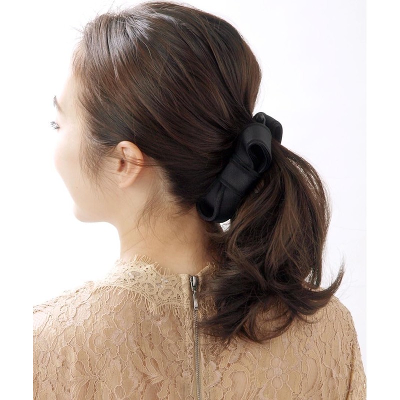 VINGTAINE H7148-BK- Basic Color Twist Ribbon Banana Clip Office Hair