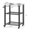 3-Shelf Outdoor Grill Cart with Stainless Steel Tabletop Movable Pizza