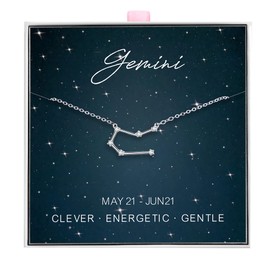 ALoveSoul 925 Sterling Silver Constellation Horoscope Zodiac Gemini Necklace, Gift for Women Girls
