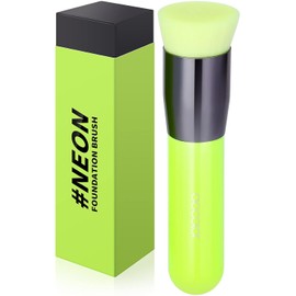 Brocha de base Docolor de parte superior plana Kabuki Foundation Brocha de maquillaje sintética profesional perfecta para mezclar crema líquida o polvo, cosméticos, cobertura completa, cepillo de cara y cuerpo, herramientas de maquillaje premium, verde neón