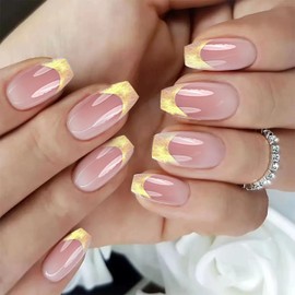 24 Pcs Fake Nails, Press on Nails, French Tip False Nails Kiss Nails False Nails Short Stick on Nails French Nails for Women and Girls Daily Wear