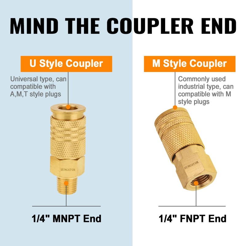 SUNGATOR Air Hose Fittings 1/4" NPT, 16-Piece Solid Brass Quick