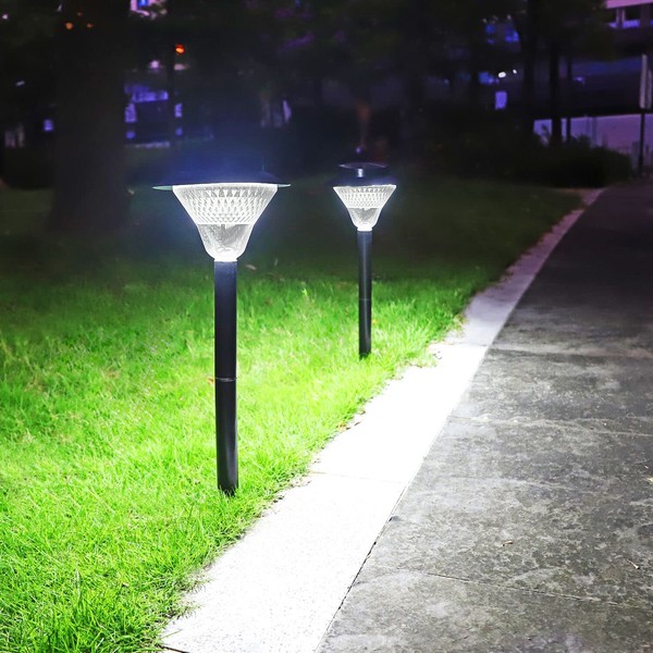 Solar Pathway Lights Outdoor,High Lumens Landscape Path Lights,IP65 Waterproof Auto On/Off White Solar Driveway Light,Long Lasting LED Solar Walkway Back Yard Lights for Garden Lawn Patio Walkway-2PCK