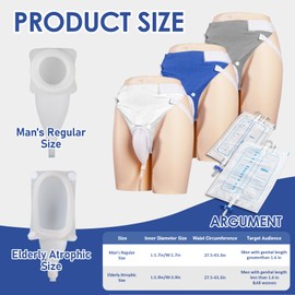 Wearable Urine Collector Set with Silicone Catching Capsule, 1.2M Flexible Catheter, Comfortable Cotton Pants, 1000ml & 2000ml Collection Bags for Day and Night Use, Elderly Men Black