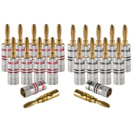 Poppstar Banana plug, for cables up to 4 sq mm screwed or 6 sq mm soldered, 24k gold plated contacts, set of 20