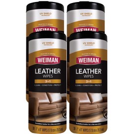 Weiman Leather Cleaner Wipes - Clean Condition UV Protection Help Prevent Cracking or Fading of Furniture, Car Interior, Couch, and Shoes, 4 Pack