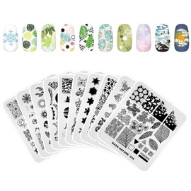Rolabling 10pcs Nail Stamp Plates Set Nature Chinese Flower Summer Pattern Nails Art Stamping Plates Nail Plate Template Stencil Plate(Set 1)