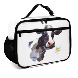 Muishi Cow with Daisy Flower Reusable Lunch Box Insulated Lunch Bag Cooler Bag Lunchbox Meal Food Container Tote Bag for Women Kids Girls Boy School Camping Hiking Picnic Beach Travel