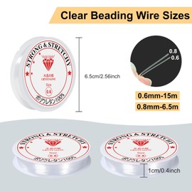 2 Pieces Elastic String for Bracelets, Heavy Duty, 0.6-0.8mm, Elastic Thread for Bracelets, 15-6.5m, Transparent, for Bracelets, Necklaces, Jewellery Making