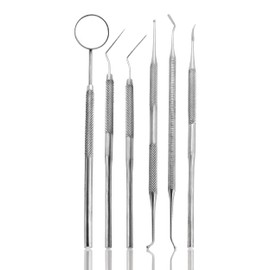 Cynamed 6PC Dental Hygiene Kit - Professional Stainless Steel Tools for Plaque Removal and Oral Care - Tartar Scraper, Dental Scaler, Tooth Pick, Mouth Mirror - Hygienist Set for Home Use
