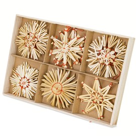 24 x Straw Stars Christmas Tree Decorations Large I Small Diameter 8 cm I Straw Star Christmas Tree Pendant I Christmas Tree Decoration Retro I Crystal Tree Decoration Christmas