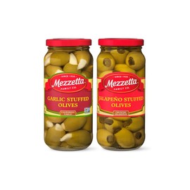 Mezzetta Stuffed Olives (2 Pack) | Garlic Stuffed Olives 10 oz, Jalapeño Stuffed Olives 10 oz