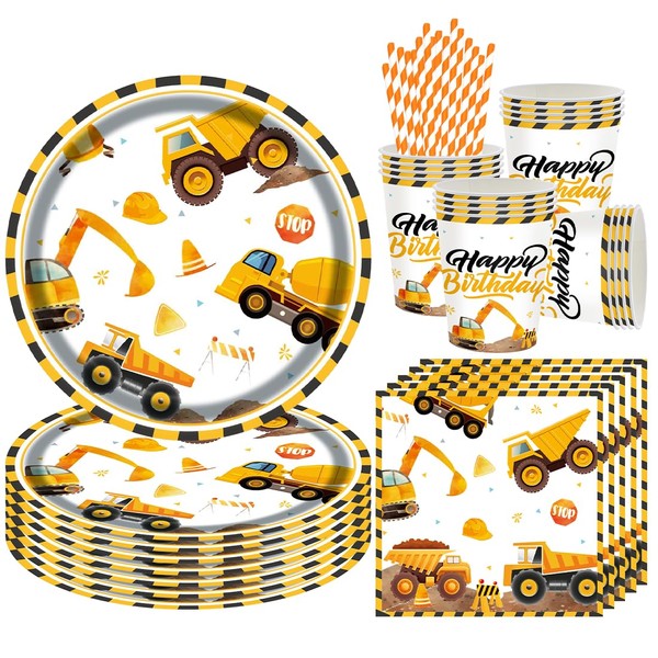 68 Pieces Construction Site Party Tableware for 16 Guests, Construction