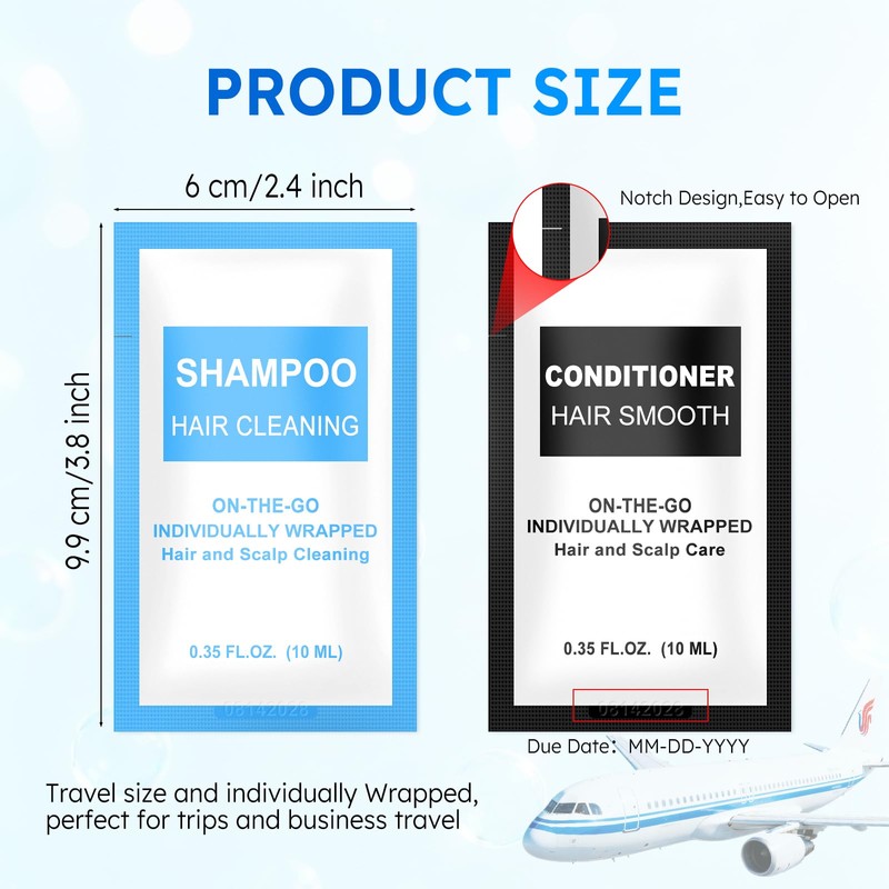 Travel Size Shampoo and Conditioner Set Packets Bulk,200 Pack 0.35
