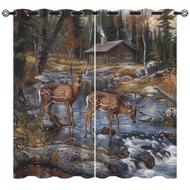 XINBADU Rustic Cabin Deer Blackout Curtains for Girls Boy Home Decor, Country Farm Forest Wildlife Grommet Thermal Insulated Drapes Darkening Window Curtain for Bedroom Living Room, 72 x 63 Inch