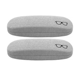 ABAJI Eyeglasses Case Grey 2 PCS Student Kids Reading Glasses Box Fiberflax Protective Hard Shell Lint Lining Snap Close Men Women Sunglassses Organizer