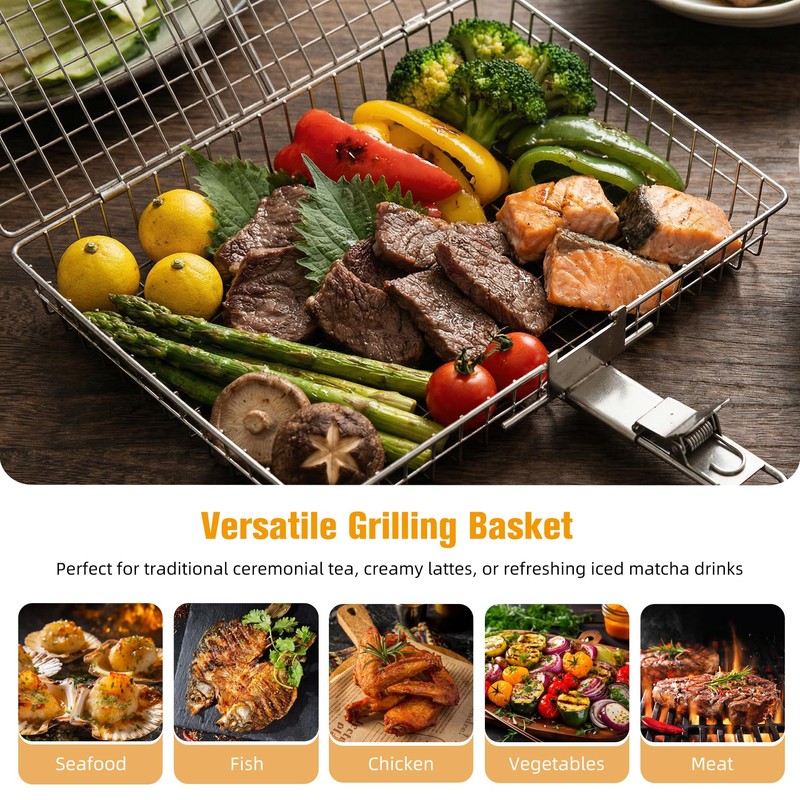 Grill Basket for Outdoor with Removable Handle,Stainless Steel BBQ Camping