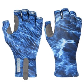 HOT SHOT Men's Fingerless Fishing Sun Gloves UPF 50, Agua - Marlin, X-Large