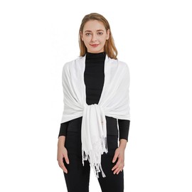 RonFoxi White Silky Pashmina Shawl, Bridesmaid Wedding Shawls and Wraps for Bridal Guest Shawl (US-White)