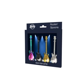 Winkee Rocks - Guitar Coffee Spoons Set of 4 - Cool Spoons in Electric Guitar Look | Teaspoon Multicoloured | Dinner Spoon | Egg Spoon | Stainless Steel | Gift for Christmas, Birthday, Easter