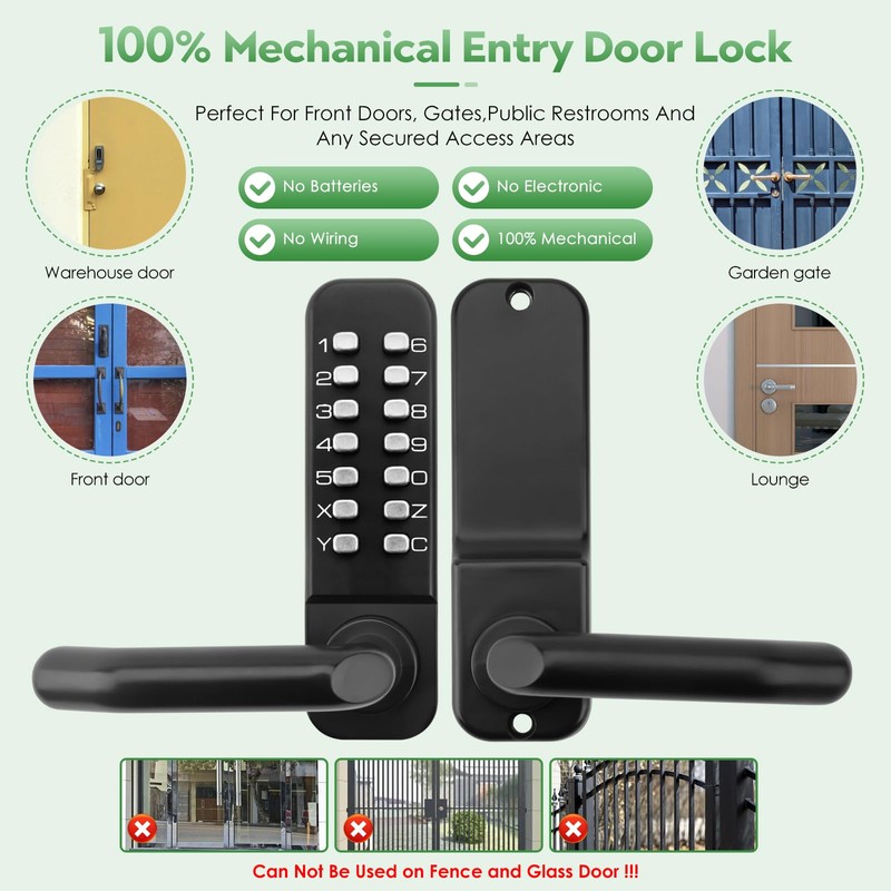 ANNFUZ Single Sided Mechanical Keypad Entry Lever Lock,Keyless Push Button
