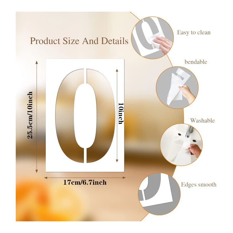 BTORER 10inch 0 to 9 Large Number Stencils Set, 10Pcs