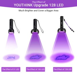 YOUTHINK LED Taschenlampe Taschenlampe 395nm Ultraviolett Schwarzlicht UV Taschenlampe 128 UV Taschenlampe mit UV Sonnenbrille für Hundekatze Urin, Haustier Trockenflecken, Bettwanze, gefährliche Leck