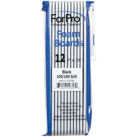 ForPro Professional Collection Nail Foam Boards, Black, 100/180 Grit, Double-Sided Manicure and Pedicure Nail Files, 7” L x .75” W, 12-Count