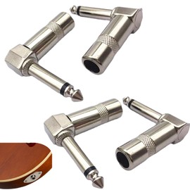 4 Pack Premium 1/4" Right Angle Guitar Cable Adapter | 90° Heavy Duty Metal Connectors, 6.35mm TS Mono | Fits Bottom/V-Shape/Front Jack Guitars – Low Noise for Guitar/Bass/Amp