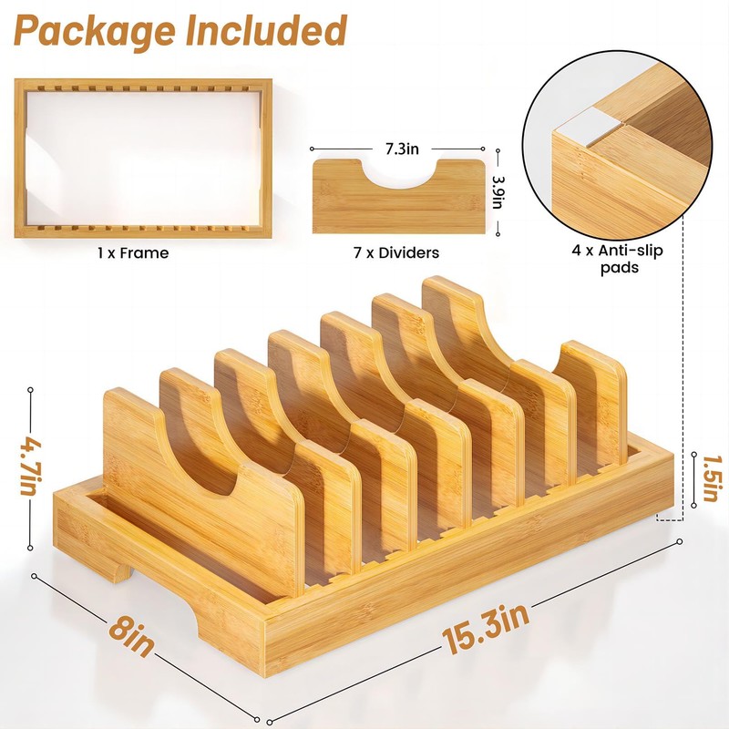 Kiasthome Bamboo Pot and Pan Organizer, Pot Lid Organizer Holder