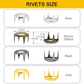 200pcs 12mm Round Dome Rivets Spike Studs Spots Nailhead Punk Rock DIY Leather Craft for Shoes Clothing Bag Parts Decoration (Antique Brass)