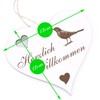 Herzlich Willkommen Sign, Blackbird Black Throttle, Decorative Heart, Wooden Welcome