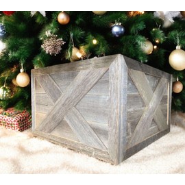 HomeRoots 23" Gray Distressed Wood Christmas Tree Collar