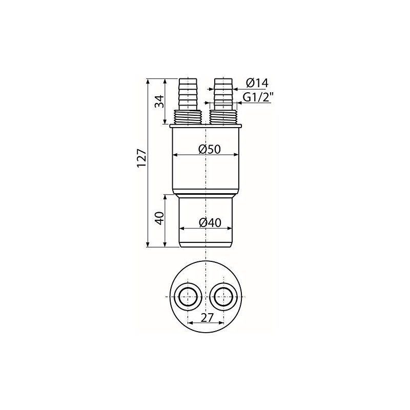 White Plastic Reduction Connection Reducer to Waste 40/50xG1/2" Hose Connector