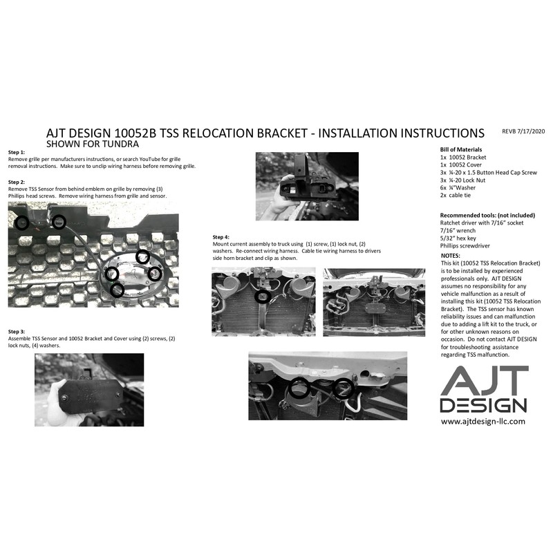 AJT DESIGN 10052B TSS Relocation Bracket – Fits 2018–2021 Tundra