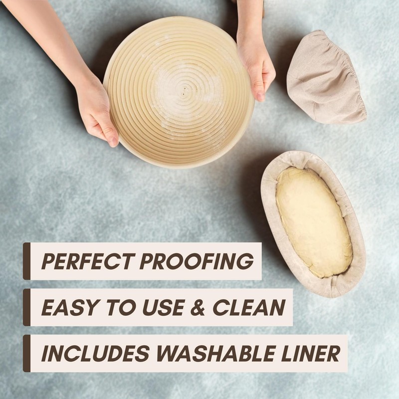Sourdough Basket Set, 9" Round & 10" Oval Proofing Baskets