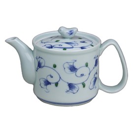 Yuki Roman Light Pot with Tea Strainer, Made in Japan, Hasamiyaki, Green Arabesque