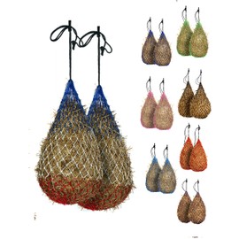 Majestic Ally 2 pcs Slow Feed 42” Hay Net for Horses, Strong Small 2x2” Holes, Nylon Rope Hanging, Adjustable Travel Feeder for Trailer and Stall, Simulates Grazing, Reduce Waste (Patriotic)