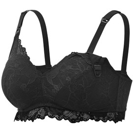 Momcozy Lace Nursing Bra, Wirefree Padded Nursing Bras for Breastfeeding, V Neck Maternity Bra for Pregnancy, Soft Lace Black
