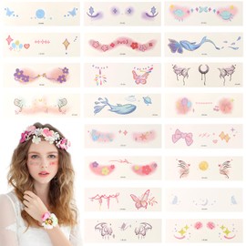LALASTYLE 20PCS Makeup Face Temporary Tattoos,Cute Face Art Glitter Tattoo Stickers,Makeup Party Stage Temporary Tattoo Stickers, Costume Party Musical Festivals