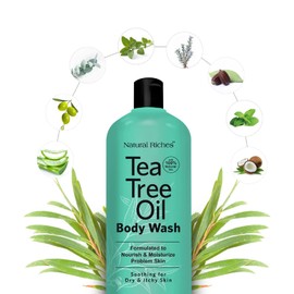 Natural Riches Tea Tree Body Wash - Body Soap to Fight Itchy Skin & Body Odor - Peppermint, Eucalyptus & Tea Tree Oil - Women & Mens Natural Body Wash 2x16 fl oz