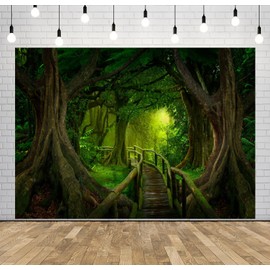 Loccor 5x3ft Fabric Jungle Forest Backdrop Rainforest Landscape Mysterious Rainforest Trail Forest Natural Scenery Background Forest Theme Party Decorations Forest Scene Green Photography